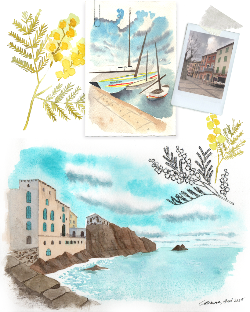 Illustration de voyage, composition type souvenir carnet de voyage, d'observateur