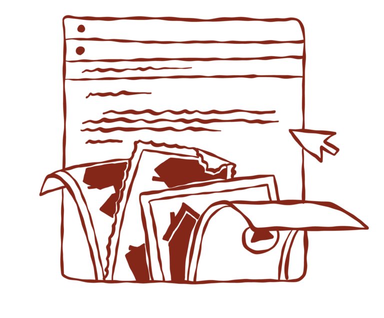 Icône dessinée à la main représentant l’utilisation de photos de référence pour une illustration sur mesure