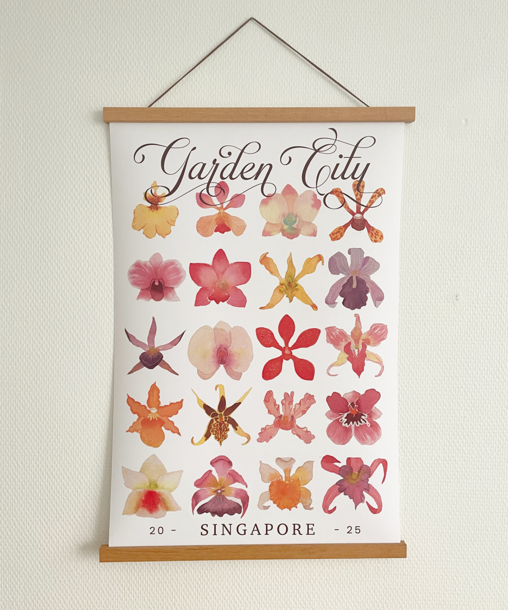 illustration de voyage, orchidées à l'aquarelle comme souvenir de Singapour